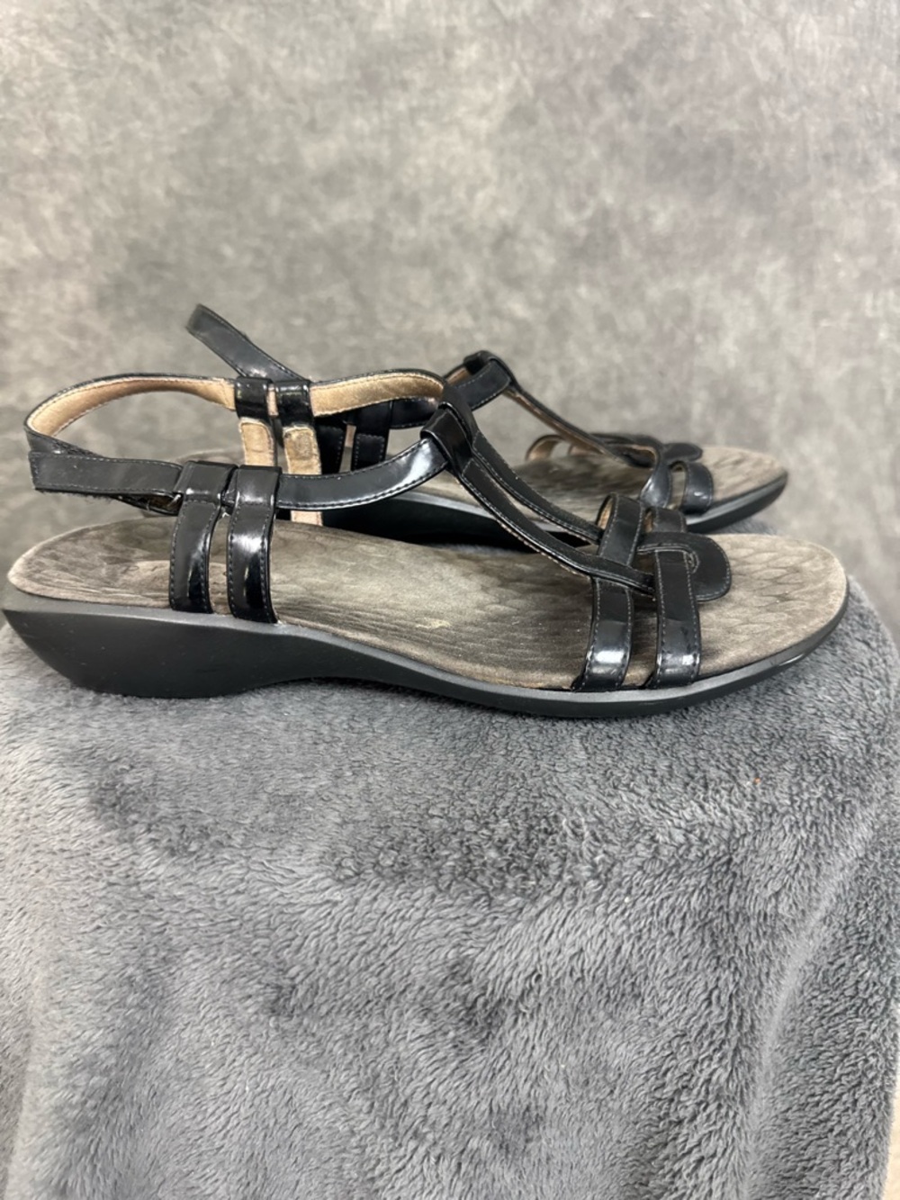 PRIVO Black Strappy Comfort Sandals | Cushioned Footbed Slingback | Size 9 - Picture 4 of 7